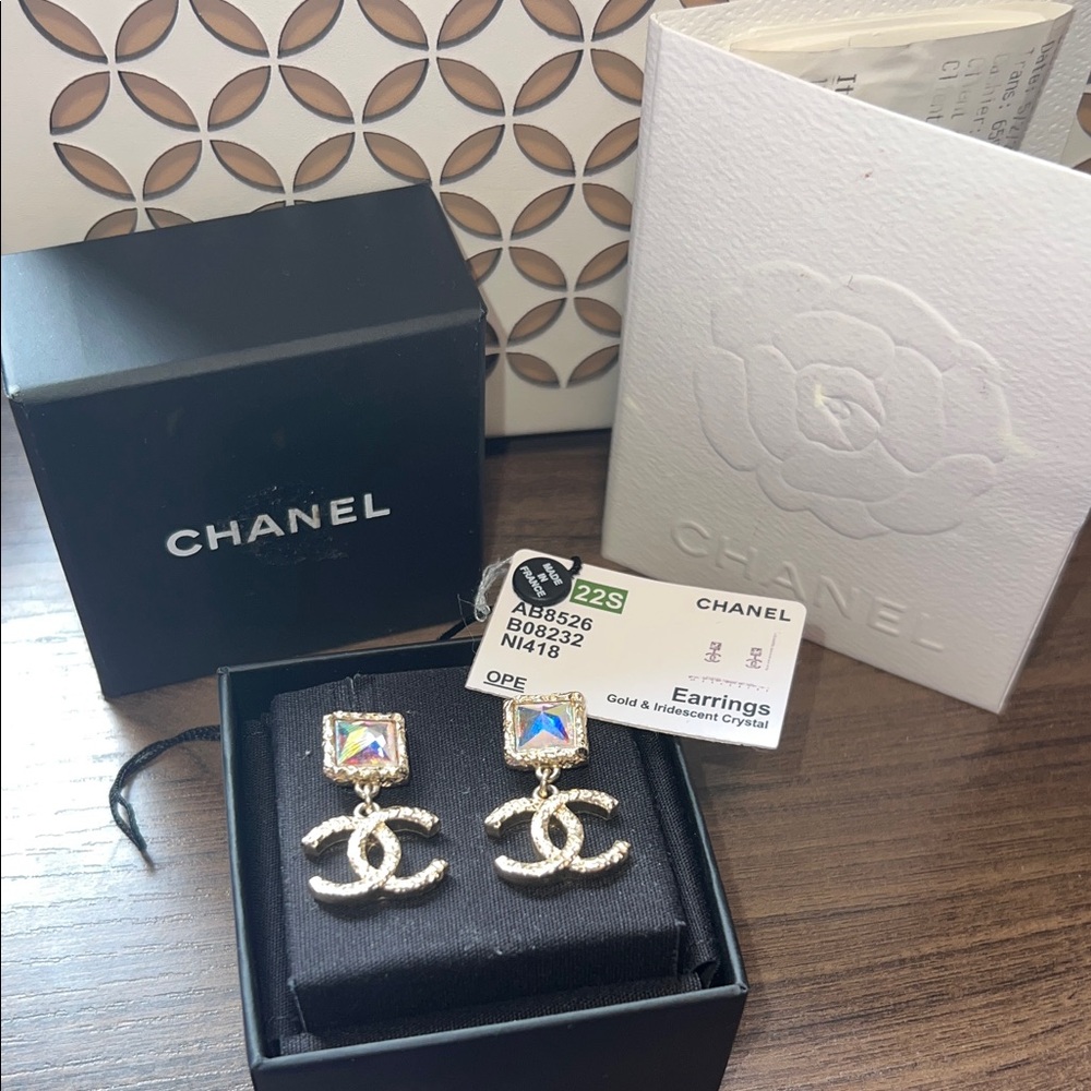 CHANEL Gold & Iridescent Crystal Earrings